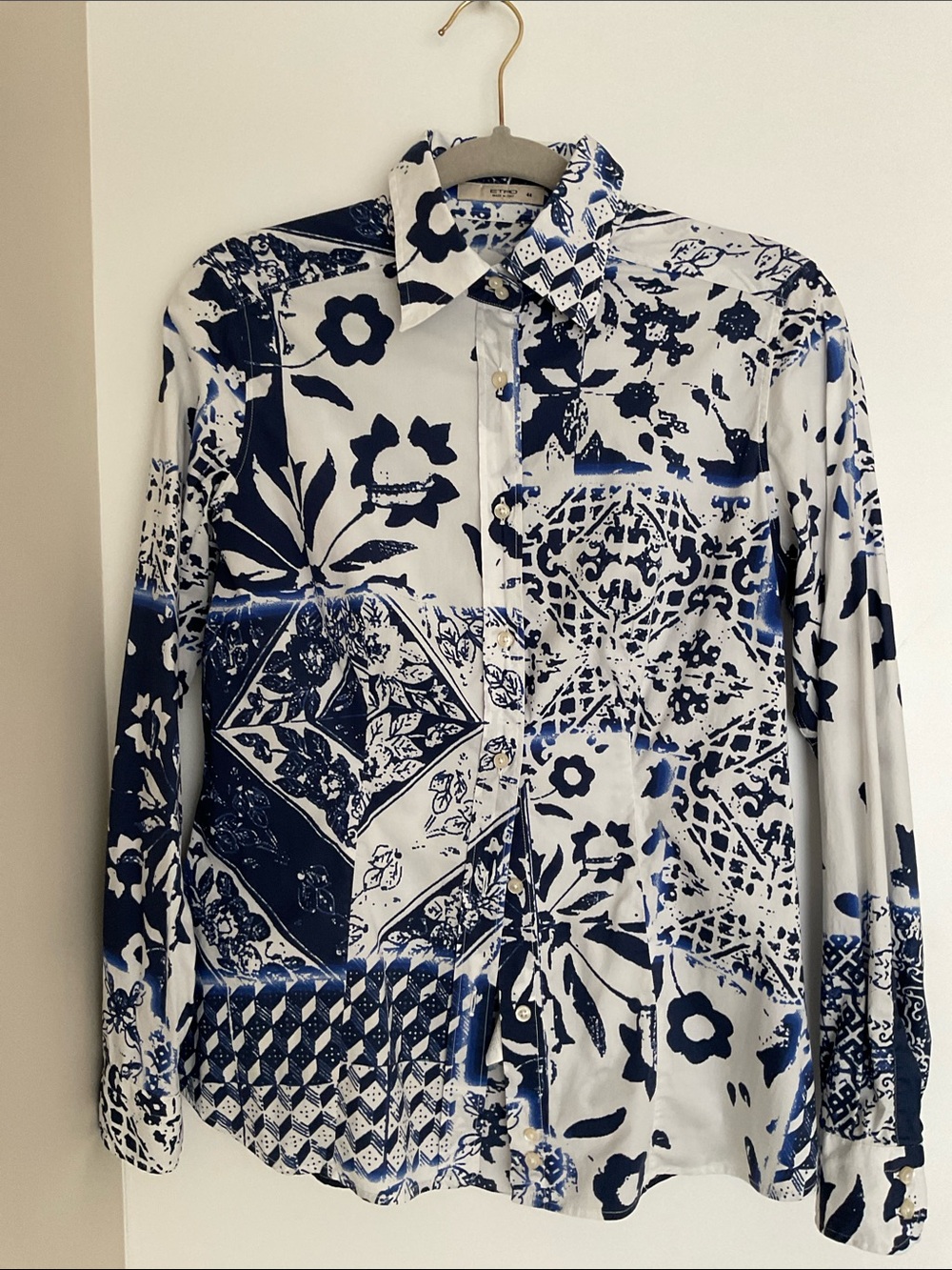 Etro Blue & White Print Button-Down Shirt